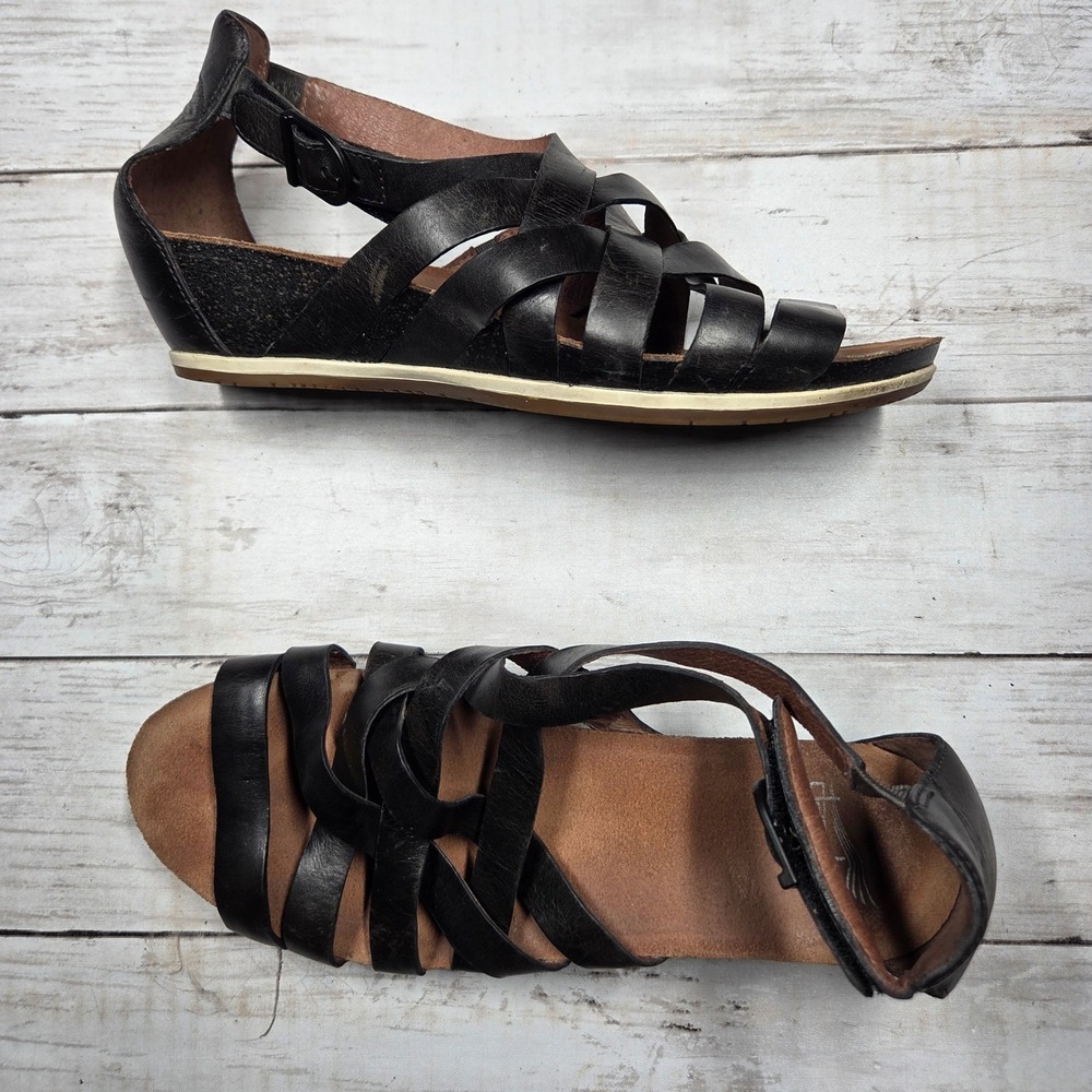 Dansko Strappy Wedge Sandal Gladiator Women 39 Black Leather Buckle‎ Comfort